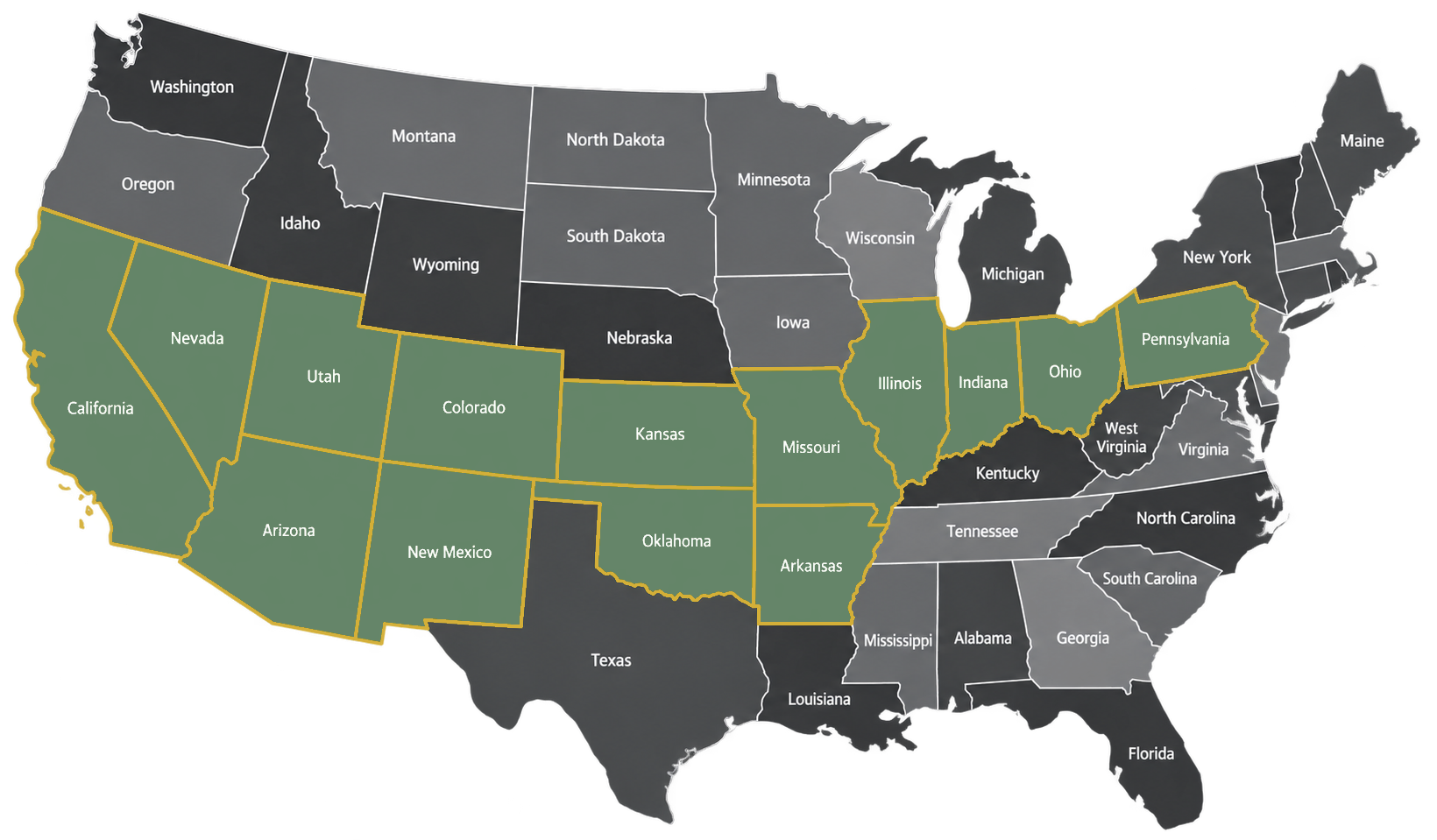 Map of operating corridors across the United States